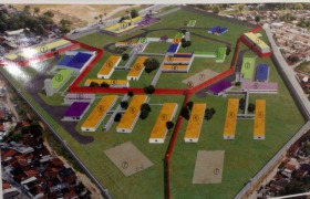 Em vermelho, as muralhas que vão dividir a prisão em três. Os detentos serão separados por nível de periculosidade.